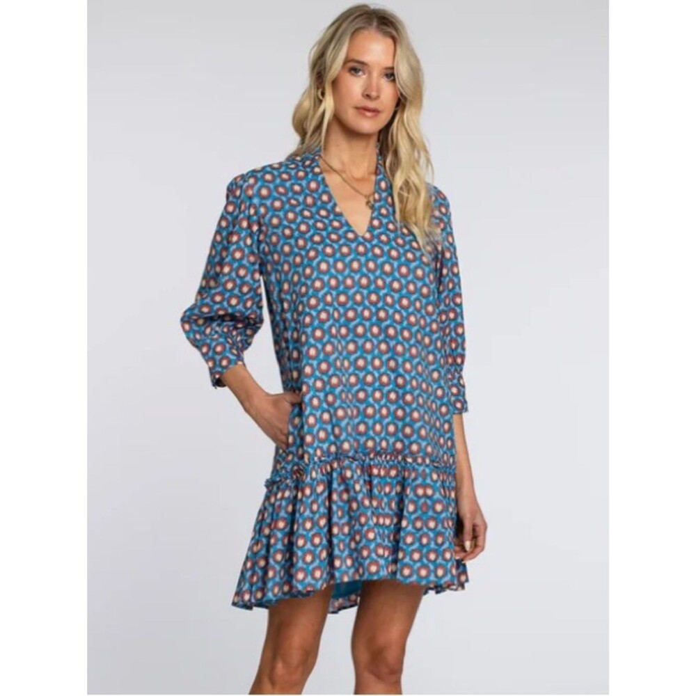 NWT ELIZABETH JAMES THE LABEL Chloe Dress Blue 100% Cotton Large